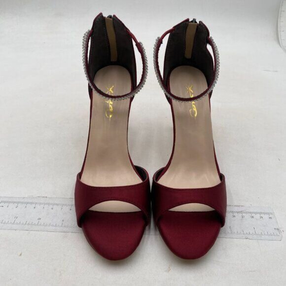 XYD Women Crystal Chain Strap Sandals Pointy Open Toe Stiletto Heels Red Shoes - Picture 2 of 7